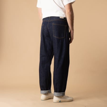 Jeans-Beams-Plus-5 Pocket Wide Denim-Color-Indigo-Back View