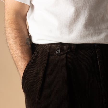 2 Pleats Corduroy Trousers Dark Brown