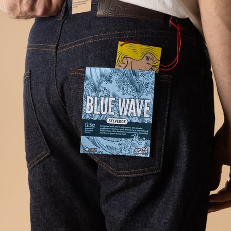 Jeans-NAKED & FAMOUS-coupe-SuperGuy Blue Wave Selvedge-détail-poche-arrière