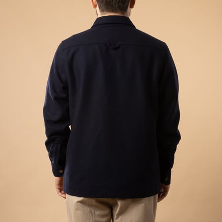 PORTUGUESE FLANNEL - Wool Field Overshirt in Navy color, back view