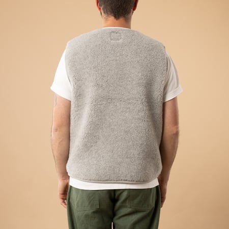 flâneurs-COLDBREAKER-sleeveless wool jacket-Pepitko Ultralight-Light Grey-back view
