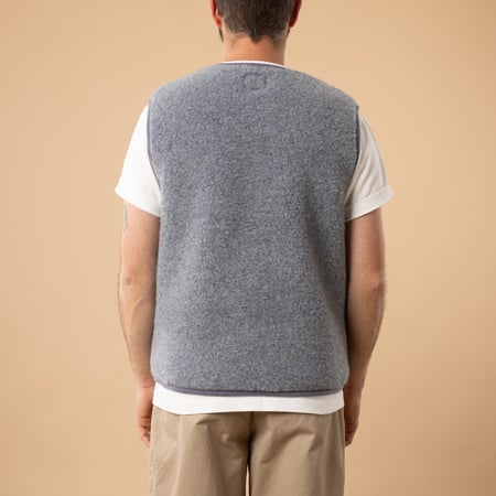 flâneurs-COLDBREAKER-sleeveless-wool-jacket-Pepitko-Ultralight-Grey-Denim-back view