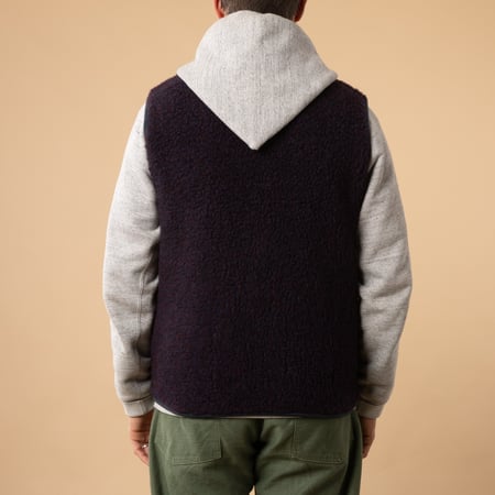 flâneurs-COLDBREAKER-sleeveless wool jacket-Pepitko Vest Plum-back view