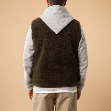 flâneurs-COLDBREAKER-sleeveless wool jacket-Pepitko Vest Khaki-back view