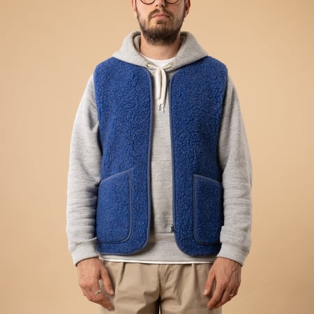 flâneurs-COLDBREAKER-veste-en-laine-sans-manche-Pepitko-Vest-Deep Blue-de-face-ouvert