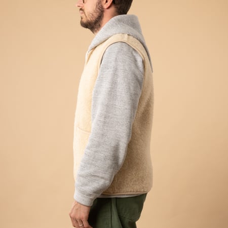 flâneurs-COLDBREAKER-sleeveless wool jacket-Pepitko beige side view