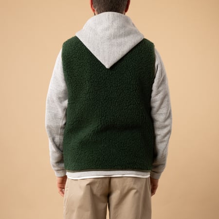 flâneurs-COLDBREAKER-sleeveless wool jacket-Pepitko-dark green back view