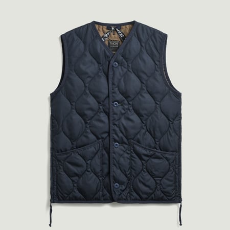 Vignettes-Taion-flâneurs-veste-sans-manche-Unisex-Military-Button-V-Neck-Down-Vest-Dark Navy