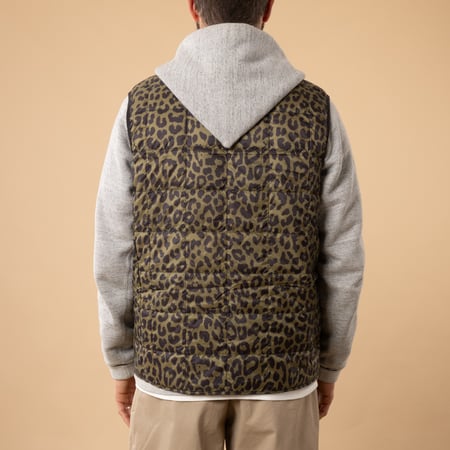 TAION Sleeveless Vest - V-Neck Down Vest with Leopard Print on the Back