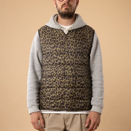 TAION Sleeveless Vest - V-Neck Down Vest with Leopard Pattern, Front Closed