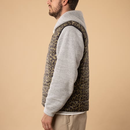 TAION Sleeveless Vest - Leopard Pattern V-Neck Down Vest Side View