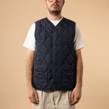 Taion-flâneurs-veste-sans-manche-Unisex-Military-Button-V-Neck-Down-Vest-Dark Navy de face
