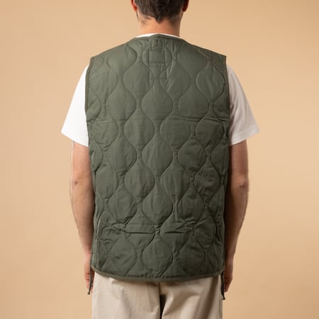 Taion-flâneurs-veste-sans-manche-Unisex-Military-Zip-V-Neck-Down-Vest-Olive-de-dos