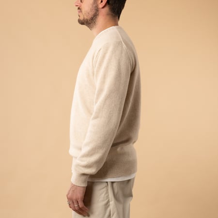 Flâneurs-Mooncastle-Japanese sweater-Wool and Cashmere-Round Neck-Natural-Side View