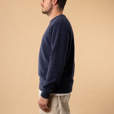 flâneurs-Mooncastle-Japanese Sweater-Wool and Cashmere-Round Neck-navy blue side view