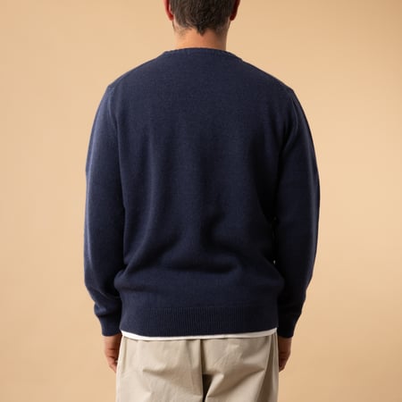 flâneurs-Mooncastle-Japanese Sweater-Wool and Cashmere-Round Neck-navy blue from the back