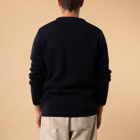 Wanderers - Wool Sweater - Round Neck - Youri - Navy - Back View