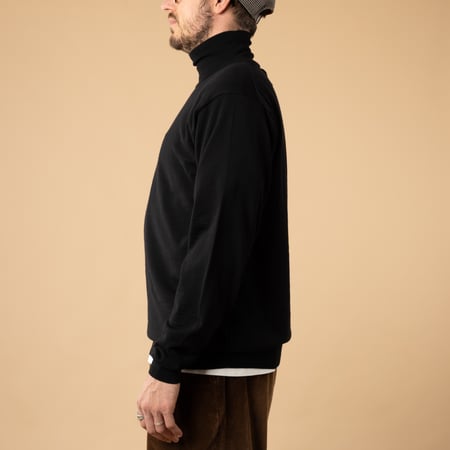 Batoner Essential High Gauge Turtleneck in Black - Profile View
