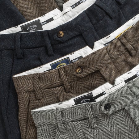 PORTUGUESE FLANNEL - Brown chevron wool trousers