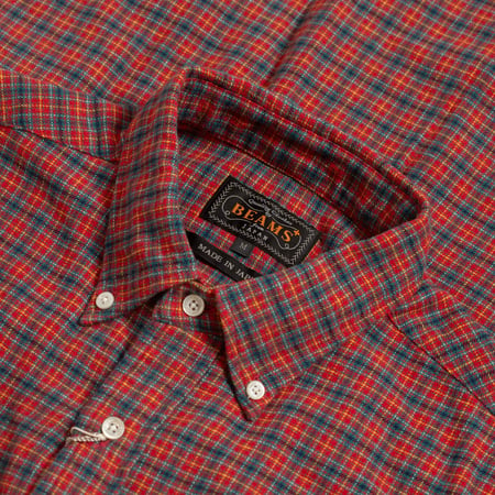 BEAMS PLUS / B.D. Mini Plaid Flannel Red_détail col