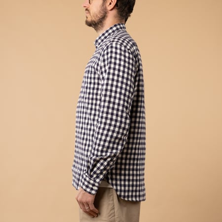 BEAMS PLUS / B.D. Gingham Check Shaggy Navy_de profil