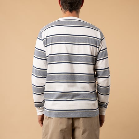BEAMS PLUS / Pocket Tee Wide Stripe Off White_de dos