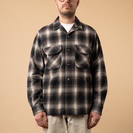 FOB FACTORY F3505 Nel Open Collar Shirt Black - Front View