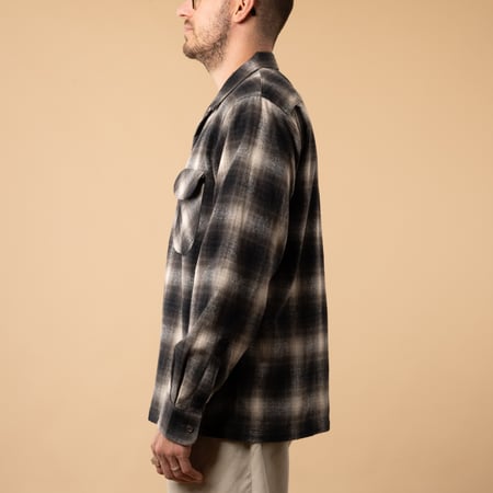FOB FACTORY F3505 Nel Open Collar Shirt Black_profile view