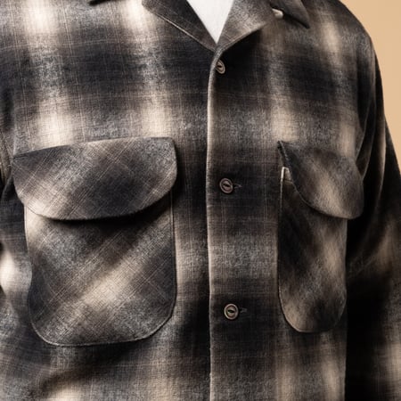 FOB FACTORY _F3505 Nel Open Collar Shirt pocket detail