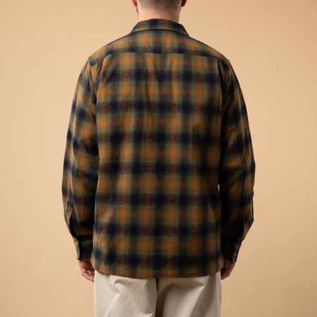 FOB FACTORY _F3505 Nel Open Collar Shirt Green_back view