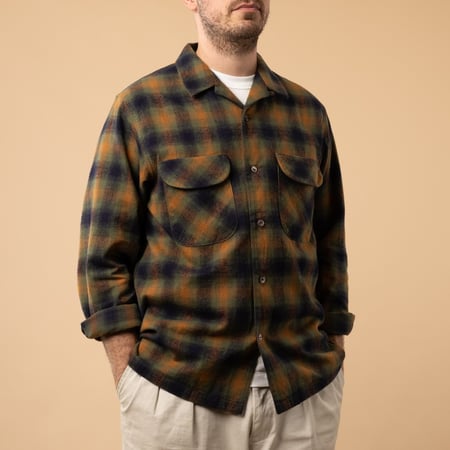 FOB FACTORY _F3505 Nel Open Collar Shirt Green_on the side