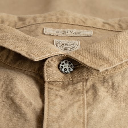 image-button-ceramic-loafers-Seuvas-jacket-8oz-Canvas-Wing-Collar-Shirt-Jacket-Coffee