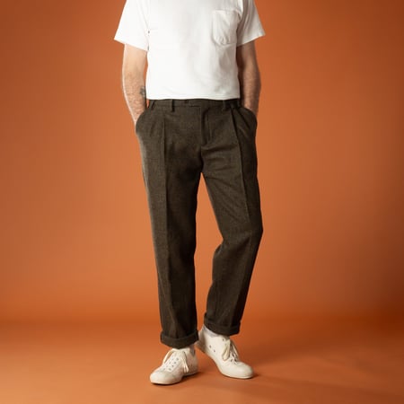 Double Pleat Trousers Green by Portuguese Flannel