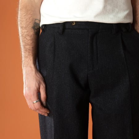 Navy Wool Herringbone Trousers by PORTUGUESE FLANNEL