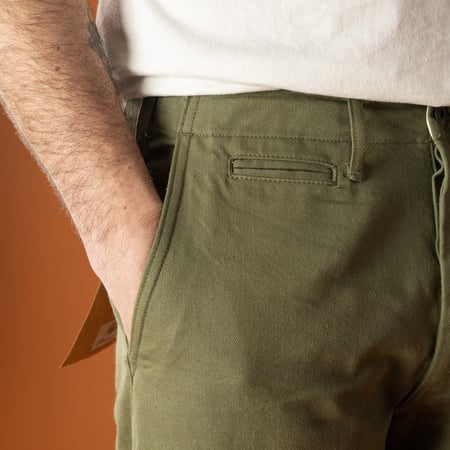 737-SVCLOL 9.5oz Relax Straight "Light Olive" Selvedge Chino