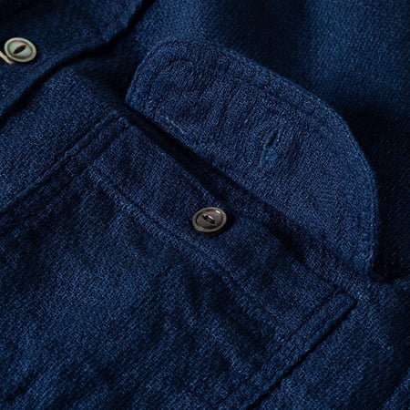 détail poche flâneurs FOB Factory F3507 Indigo Panama Double Gauze Navy