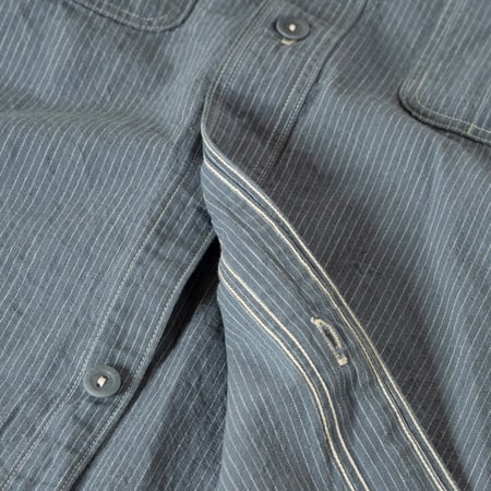 image of flaneurs, detail of a button on a WAREHOUSE & CO vintage shirt, SS25