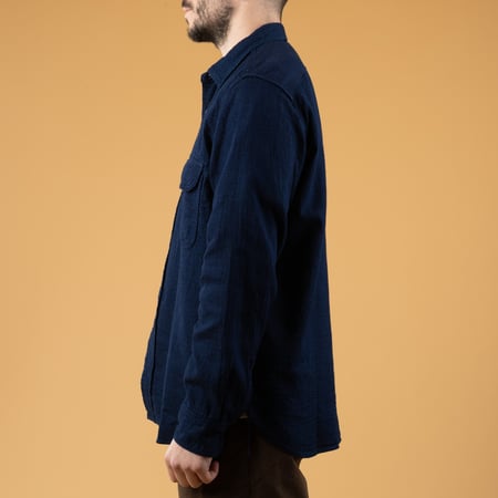 Image flâneurs de côté FOB FACTORY  F3507 Indigo Panama Double Gauze Navy (3)