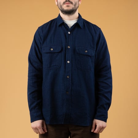 Image flâneurs FOB FACTORY  F3507 Indigo Panama Double Gauze Navy (2)