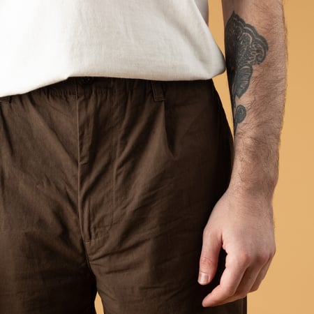 Image flâneurs porté de face FOB FACTORY  F0537 Travel Pants Brown (5)