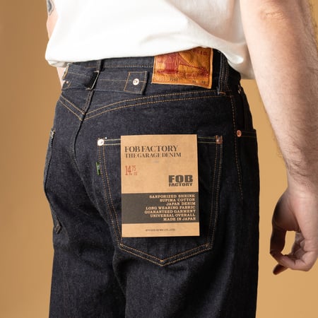 Image flâneurs FOB FACTORY  F165 Garage 5P Selvedge Denim porté de face back cinch