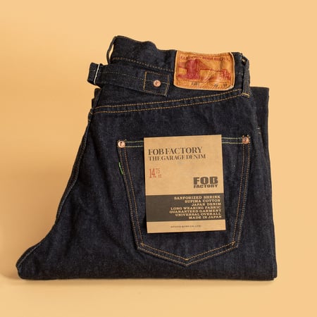 Image flâneurs FOB FACTORY  F165 Garage 5P Selvedge Denim fond orange