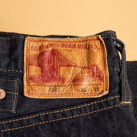 Image flâneurs FOB FACTORY  F165 Garage 5P Selvedge Denim patch en cuir