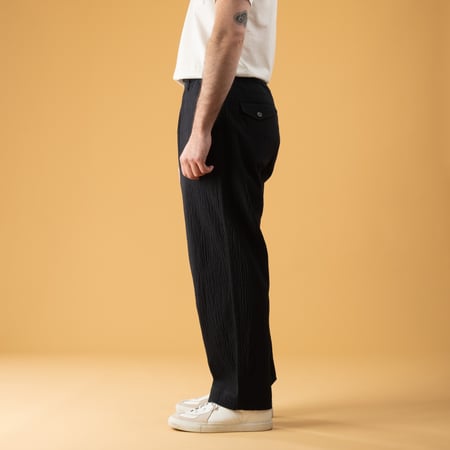 UNIVERSAL WORKS  Oxford Pant Ospina Cotton Dark Navy image flâneurs porté de profil