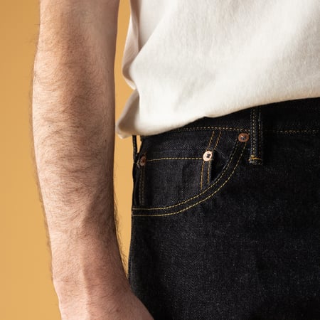 ONI Wanderers 15oz Low Tension Selvedge Denim, worn image of the coin pocket