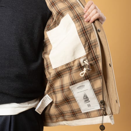Image flâneurs porté inside FRIZMWORKS Royal Hunting Jackect cream