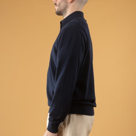 Image flâneurs Mooncastle Pull Mérinos Manches Longues Col Polo Navy