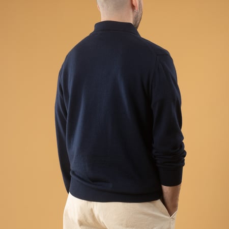 Image flâneurs Pull Mooncastle Mérinos Manches Longues Col Polo Navy