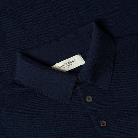 détail col flâneurs Image Pull Mooncastle Mérinos Manches Longues Col Polo Navy