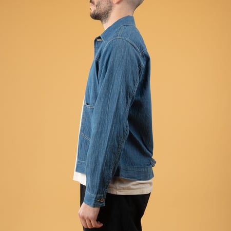 Image flâneurs SEUVAS Denim Trucker Jacket Indigo Blue profil